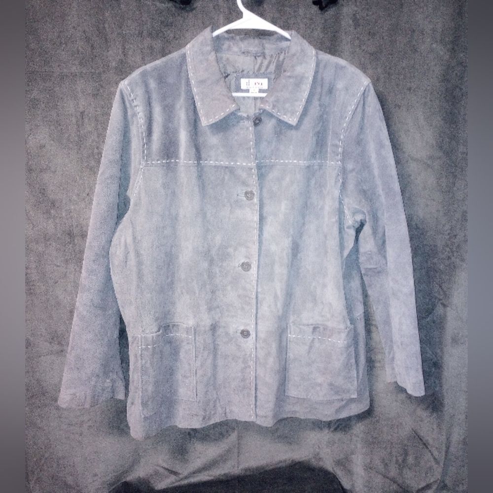 Denim & Co Grey Suede Leather Jacket Size 1X EUC